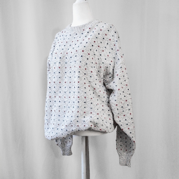 Vintage 90s grey cotton pullover polka dot oversize grandpa sweater - Picture 3 of 6